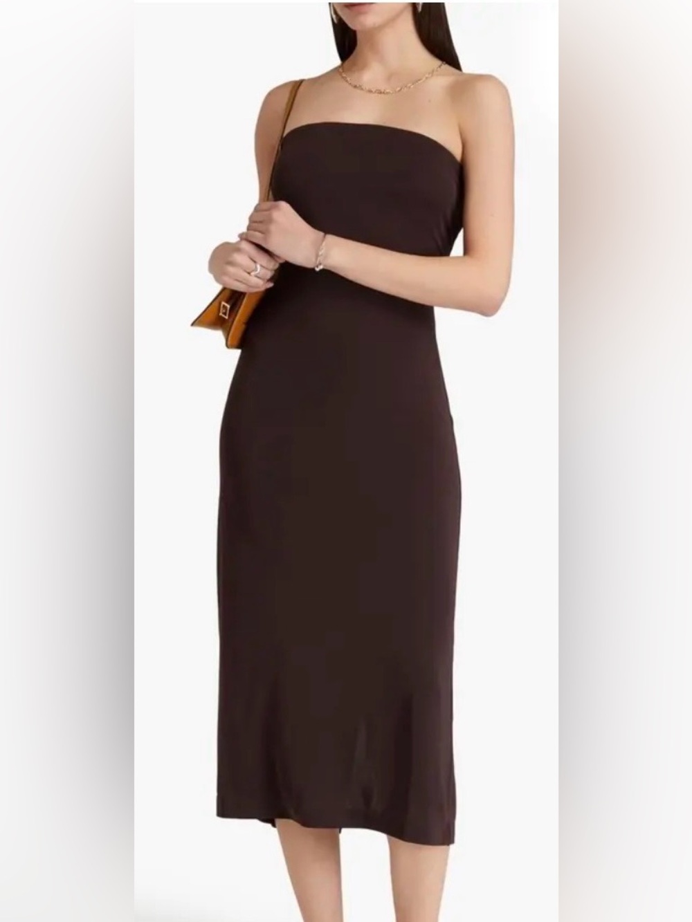 Tibi Harlow Jersey Strapless Midi Dress in Brown Size 12
